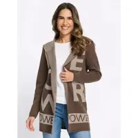 Sieh an! Long-Strickjacke in schoko-beige-gemustert | Gr.: 44