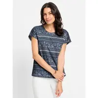 Inspirationen Print-Shirt "Print-Shirt", Damen, Gr. 38, blau (marine, ecru, bedruckt), 100% Baumwolle, bedruckt, gemustert, mehrfarbig, Rundhals, Shirts Print-Shirt