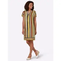 Casual Looks Druckkleid "Kleid", Damen, Gr. 52, Normalgrößen, bunt (ocker, khaki, gestreift), 100% Viskose, gemustert, gestreift, mehrfarbig, kurz, Rundhals, Kleider Druckkleid