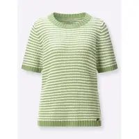 Casual Looks Kurzarmpullover "Kurzarm-Pullover", Damen, Gr. 38, grün (eucalyptus, ecru, geringelt), 50% Baumwolle, 50% Polyacryl, gemustert, mehrfarbig, Pullover Kurzarmpullover