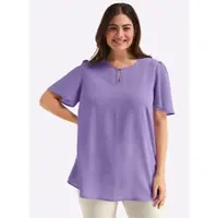 Sheego Longbluse , Damen, Gr. 48, lila (lavendel), 100% Polyester, unifarben, Rundhals, Blusen Longbluse