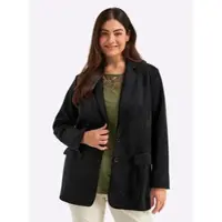 Sheego Blusenblazer "Blazer Blazer in Veloursleder-Optik", Damen, Gr. 52, schwarz, Elegant, Blazer Blusenblazer