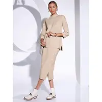 Création L Strickrock , Damen, Gr. 50, beige (sand), 50% Polyacryl, 50% Wolle, unifarben, wadenlang, Röcke Strickrock