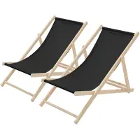 ECD-Germany 2x Liegestuhl klappbar aus Holz, Schwarz, bis 120kg, 3 Liegepositionen, Sonnenliege Gartenliege Relaxliege Strandliege Strandliegestuhl