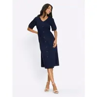 Sieh an! Jerseykleid SIEH AN "Kleid Baumwollkleid mit durchgehender Knopfleiste", Damen, Gr. 27, K-Gr, blau (dunkelblau), Modisch, V-Ausschnitt, Kleider Jerseykleid
