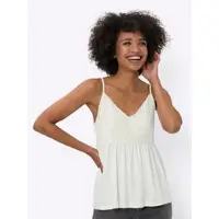 HEINE Shirttop , Damen, Gr. 42, beige (ecru), 95% Viskose, 5% Elasthan, unifarben, V-Ausschnitt, Tops Shirttop