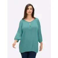 Sheego Longbluse , Damen, Gr. 44, blau (ozean), 100% Viskose, unifarben, V-Ausschnitt, Blusen Longbluse