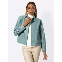 Création L Jackenblazer "Lederimitat-Blazer Lederimitat-Blazer mit verdeckter Druckknopfleiste", Damen, Gr. 50, grün (jade), Lederoptik (PU beschichtet), , Modisch, Blazer Jackenblazer