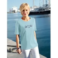 Casual Looks Kurzarmshirt "Shirt", Damen, Gr. 44, blau (hellblau), 100% Baumwolle, bedruckt, unifarben, Rundhals, Shirts Kurzarmshirt