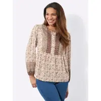 Inspirationen Longbluse , Damen, Gr. 40, beige (ecru, papaya, bedruckt), 100% Viskose, bedruckt, geblümt, gemustert, mehrfarbig, Rundhals, Blusen Longbluse