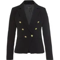 Melrose Jackenblazer , Damen, Gr. 44, schwarz, Web, Obermaterial: 97% Polyester, 3% Elasthan. Futter: 100% Polyester, unifarben, tailliert hüftlang, Blazer Jackenblazer, mit goldfarbenen Knöpfen