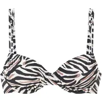 LASCANA Bügel-Bikini-Top "Debbie", Damen, Gr. 42, Cup B, schwarz-weiß (creme, schwarz), Recycling-Polyamid, bedruckt, Bikini-Oberteile Bügel-Bikini-Top, mit abstraktem Animal-Print