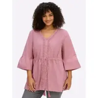 Sheego Longbluse , Damen, Gr. 46, rosa (altrosa), 100% Baumwolle, unifarben, V-Ausschnitt, Blusen Longbluse