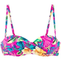 LASCANA Bügel-Bandeau-Bikini-Top "Riley", Damen, Gr. 38, Cup D, bunt (pink bedruckt), Recycling-Polyamid, bedruckt, floral, Bikini-Oberteile Bügel-Bandeau-Bikini-Top, mit 3 Tragevarianten