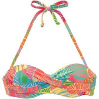 s.Oliver Bügel-Bandeau-Bikini-Top "Yana", Damen, Gr. 38, Cup C, bunt (koralle bedruckt), Recycling-Polyamid, bedruckt, Bikini-Oberteile Bügel-Bandeau-Bikini-Top, mit stylischem Blätterdruck