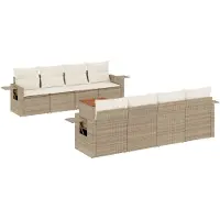 vidaXL 9-tlg. Garten-Sofagarnitur mit Kissen Beige Poly Rattan