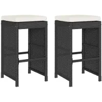 vidaXL Garten-Barhocker mit Kissen 2 Stk. Schwarz Poly Rattan