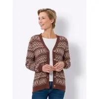 Sieh an! Strickjacke SIEH AN "Strickjacke Jacquardstrickjacke in Streifen-Optik", Damen, Gr. 48, braun (rotbraun, champagner, gemustert), Sportlich, V-Ausschnitt, Strickjacken Strickjacke