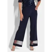 Goldner Stoffhose "Weite Hose VERA mit Mesh-Details", Damen, Gr. 48, N-Gr, blau (marine), Obermaterial: 95% Polyester PES. 5% Elasthan EL., weit, Hosen Stoffhose, transparenter Beinabschluss