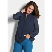 Goldner Kurzgröße: Elegante Jersey-Bluse mit Rundhals in marine | Gr.: 21