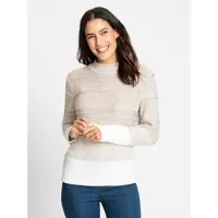 Inspirationen Strickpullover "Pullover", Damen, Gr. 48, beige (sesam, ecru, meliert), 74% Baumwolle, 26% Polyacryl, gemustert, mehrfarbig, meliert, Pullover Strickpullover