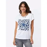 Inspirationen Rundhalsshirt "Shirt", Damen, Gr. 36, blau (jeansblau, weiß), 100% Baumwolle, gemustert, mehrfarbig, Rundhals, Shirts Rundhalsshirt