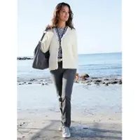 Inspirationen Strickjacke WITT "Strickjacke Strickjacke mit Fransen", Damen, Gr. 44, beige (champagner), Wirkware, , Modisch, V-Ausschnitt, Strickjacken Strickjacke