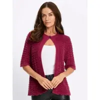 HEINE Strickjacke "Strickjacke Strickjacke mit eingearbeiteten Pailletten", Damen, Gr. 42, bordeaux, Feinstrick, , Elegant, Rundhals, Strickjacken Strickjacke
