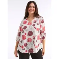 Sheego Longbluse , Damen, Gr. 50, rosa (champagner, erdbeere, bedruckt), 100% Polyester, geblümt, gemustert, mehrfarbig, V-Ausschnitt, Blusen Longbluse