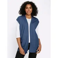 Sieh an! Strickweste SIEH AN "Long-Strickweste Strickweste in Longform", Damen, Gr. 42, jeansblau, Strick, , Basic, Westen Strickweste