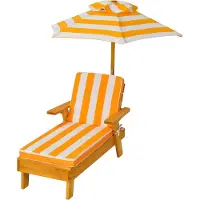 KOMFOTTEU Kinder Sonnenliege, Kinderstuhl mit Sonnenschirm & Kissen, Kinderliege aus Holz, Gartenliege bis 50kg belastbar, 92 x 49 x 106 cm