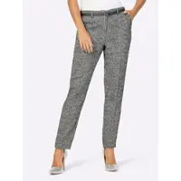 Création L Webhose , Damen, Gr. 26, Kurzgrößen, schwarz-weiß (anthrazit, ecru, meliert), 90% Polyester, 10% Wolle, gemustert, mehrfarbig, meliert, lang, Hosen Webhose