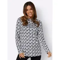 Inspirationen Stehkragenshirt "Shirt", Damen, Gr. 48, schwarz-weiß (schwarz, weiß, bedruckt), 50% Baumwolle, 50% Modal, gemustert, mehrfarbig, Shirts Stehkragenshirt