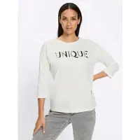 HEINE 3/4-Arm-Shirt "Shirt", Damen, Gr. 46, weiß (ecru), 50% Baumwolle, 50% Modal, gemustert, Rundhals, Shirts 3/4-Arm-Shirt
