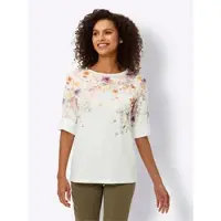 HEINE 3/4-Arm-Shirt "Shirt", Damen, Gr. 42, bunt (ecru, orange, bedruckt), 100% Baumwolle, bedruckt, geblümt, gemustert, mehrfarbig, Rundhals, Shirts 3/4-Arm-Shirt