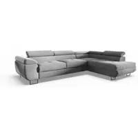 Fun-Möbel Ecksofa mit Schlaffunktion DECLAN Stoff Poso Hellgrau Ottomane Rechts
