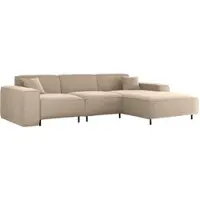 Fun-Möbel Ecksofa Designersofa GLORIA in Stoff Tiffani Beige Ottomane Rechts