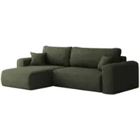 Fun-Möbel Ecksofa Schlafsofa FLORA Stoff Verita Dunkelgrün Ottomane Links