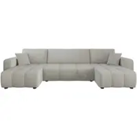 Fun-Möbel Wohnlandschaft mit Schlaffunktion DAGNY Sofa U-Form in Stoff Poso Hellgrau