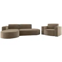 Fun-Möbel Sofa Set 2-teilig Sessel und Ecksofa PALMA XS Stoff Noel Braun Ottomane Links