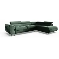 Fun-Möbel Ecksofa mit Schlaffunktion DECLAN Stoff Poso Grün Ottomane Rechts