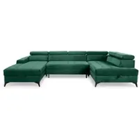 Fun-Möbel Wohnlandschaft Schlafsofa AGNESA Stoff Salvador Dunkelgrün Ottomane Links