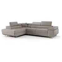 Fun-Möbel Ecksofa Schlafsofa Sofa MONARO Stoff Monolith Hellgrau Ottomane Links