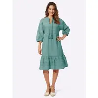 Sieh an! Jerseykleid SIEH AN "Kleid Baumwollkleid mit Lochstickerei", Damen, Gr. 52, N-Gr, grün (salbei), Modisch, Rundhals, Kleider Jerseykleid