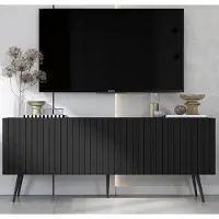 Meble Lindner TV-Schrank Glamour RTV RTV-Schrank Elpis - Viertürig - Modern - Lindner Möbel - 150cm x 60,5cm x 36,5cm, Farbe: Schwarz matt, Schwarz Metallbeine