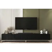 Meble Lindner 2 Stk TV-Schrank 2 x ELPIS TV Glamour Style Golden Metall Fußgestell Modern Lindner Möbel 300cm x 51,5cm x 36,5cm Farbe: Schwarz matt - Italienische Tiefmattfolie