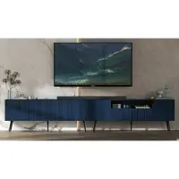 Meble Lindner 2 Stk TV-Schrank ELPIS TV+ ELPIS 2 TV Glamour Style Schwarze Metallbeine Modern Lindner Möbel 300cm x 60,5cm x 36,5cm Farbe: Marineblau matt - Italienische Tiefmattfolie