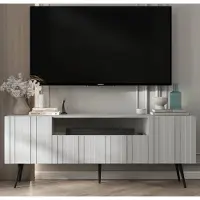 Meble Lindner TV-Schrank Glamour RTV RTV-Schrank Elpis 2 - Modern - Lindner Möbel - 150cm x 60,5cm x 36,5cm, Farbe: Weiß matt, Schwarz Metallbeine