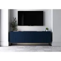 Meble Lindner TV-Schrank Glamour RTV RTV-Schrank Elpis - Viertürig - Modern - Lindner Möbel - 150cm x 51,5cm x 36,5cm, Farbe: Marineblau matt Rahmen: Schwarz - Metall