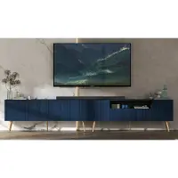 Meble Lindner 2 Stk TV-Schrank ELPIS TV+ ELPIS 2 TV Glamour Style goldene Metallbeine Modern Lindner Möbel 300cm x 60,5cm x 36,5cm Farbe: Marineblau matt - Italienische Tiefmattfolie